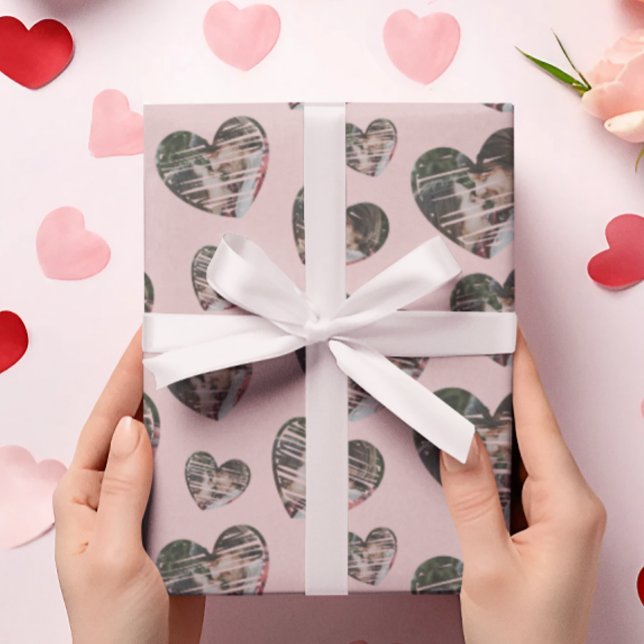 Romantisk Photo Hearts Rosa Gift Wrapping Papper Presentpapper (Skapare uppladdad)
