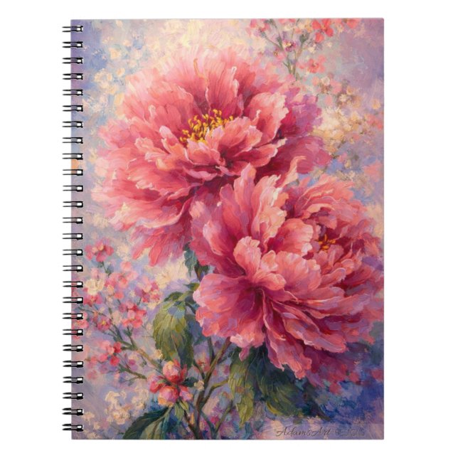 Romantisk Pionblom Impressionistisk Blomma Anteckningsbok (Framsidan)