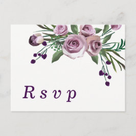 Romantisk Plum Purpur Ros Blommig Bröllop RSVP Inbjudan Vykort