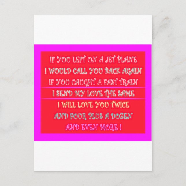 Romantisk poems konst för din älskade vykort (Framsida)