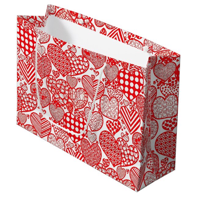 Romantisk Polka Hjärt Doodle Röd Vit (Framsidan Vinklad)