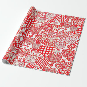 Romantisk Polka Hjärt Doodle Röd Vit Presentpapper