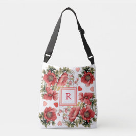 Romantisk poppies och Hearts Anpassningsbar Monogr Axelväska