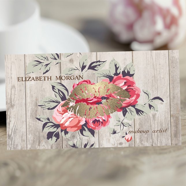 Romantisk Professionell Blommigt,Läppar,Wood Struk Visitkort (Skapare uppladdad)