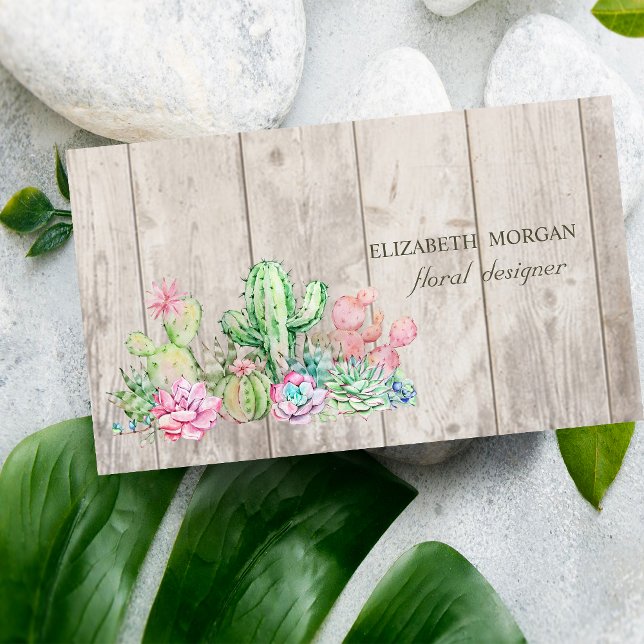 Romantisk Professionell Kaktus,Blommor,Trästruktur Visitkort (Skapare uppladdad)