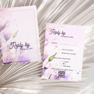 Romantisk QR-kod Lavendel Guld Blommig Bröllop OSA Kort