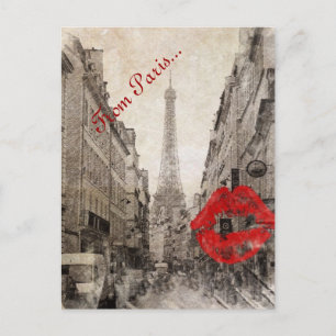 romantisk Red läppar Kiss I kärlek paris eiffel to Vykort