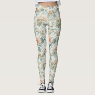 Romantisk Regency Pastell Blommig Tryck Leggings