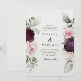 Romantisk Ro Watercolor Botanical Bröllop Inbjudningar