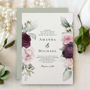 Romantisk Ro Watercolor Botanical Bröllop Inbjudningar