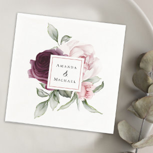 Romantisk Ro Watercolor Botanical Bröllop Pappersservett