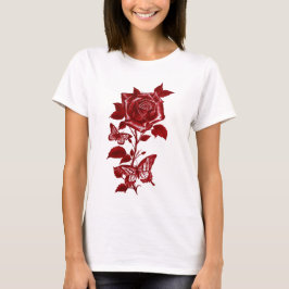 Romantisk röd bläckros och fjärilar Grafisk t-shir T Shirt