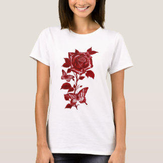 Romantisk röd bläckros och fjärilar Grafisk t-shir T Shirt