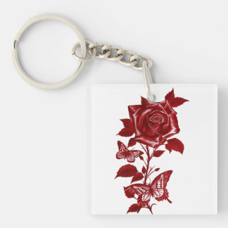 Romantisk röd bläckros och fjärilar Graphickeych