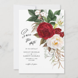 Romantisk röd blomster monogram bröllop Spara datu Inbjudningar