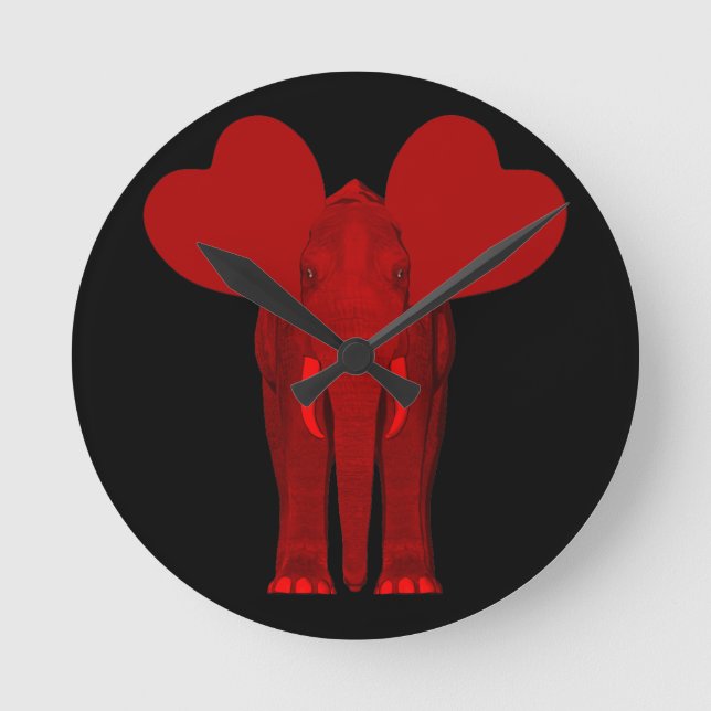 Romantisk röd elefant rund klocka (Framsida)