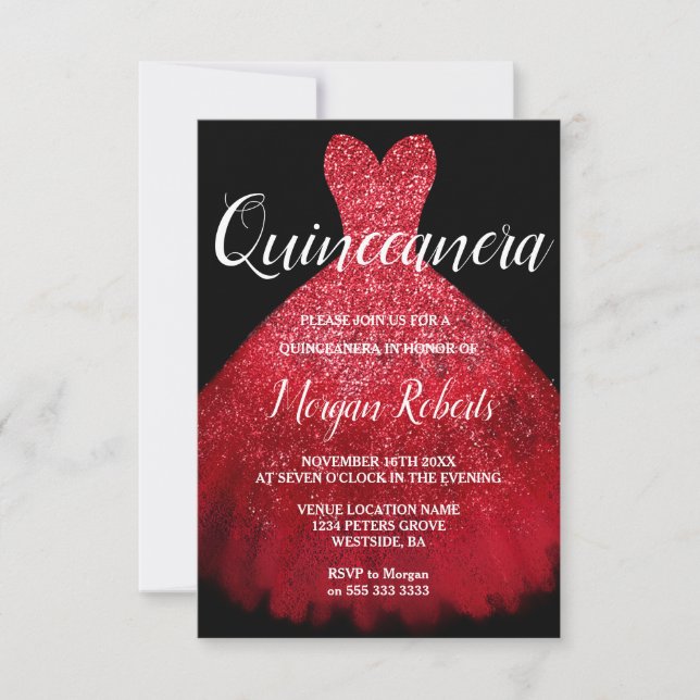 Romantisk röd Gnistra Quinceanera 15:e Party Inbjudningar (Framsida)