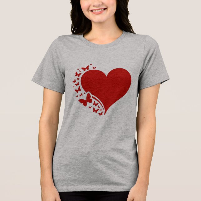 Romantisk röd hjärta med fjärilar Grafisk t-shirt (Framsida)