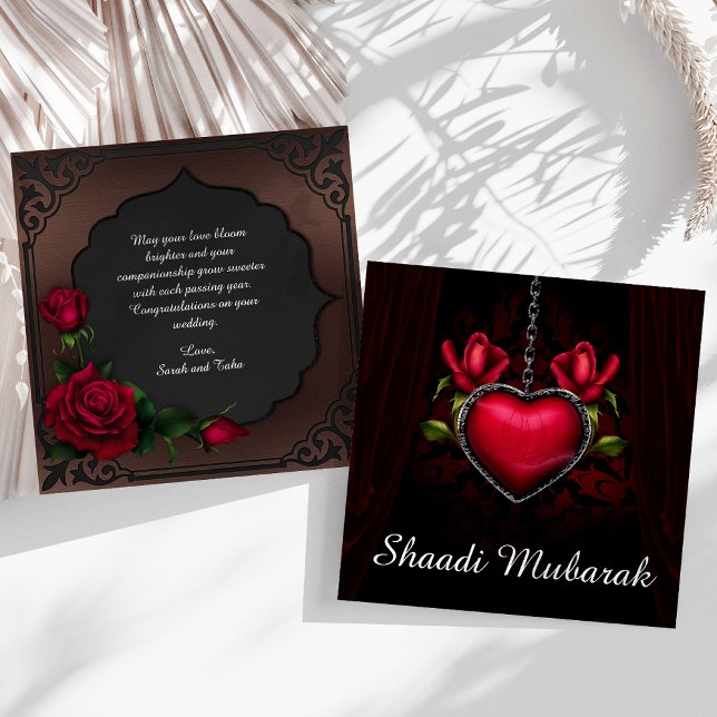 Romantisk röd hjärta och rosor Shaadi Mubarak-kort (Skapare uppladdad)