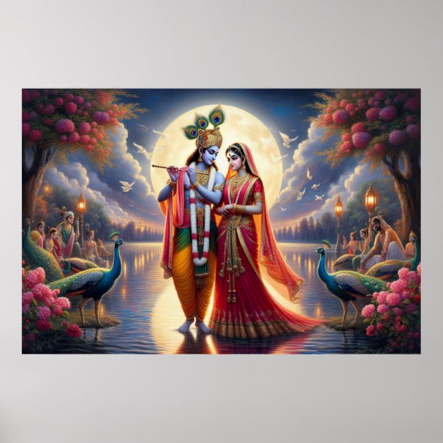 Romantisk röd konst Radha Krishna Evig kärlek Poster (Framsidan)