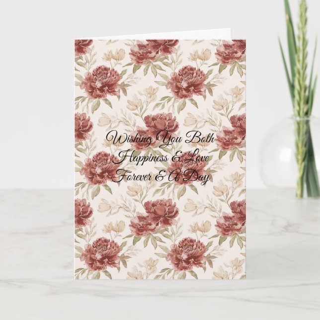 Romantisk röd kräm blommande bröllop kort (Framsida)