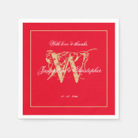 Romantisk röd och guld bröllop Elegant monogram pa