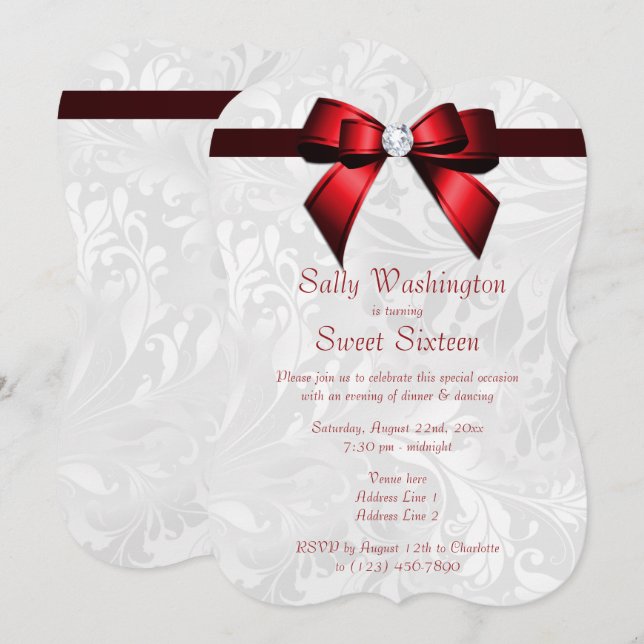 Romantisk röd rombänk, bläck 16 inbjudningar (Fram/baksida)