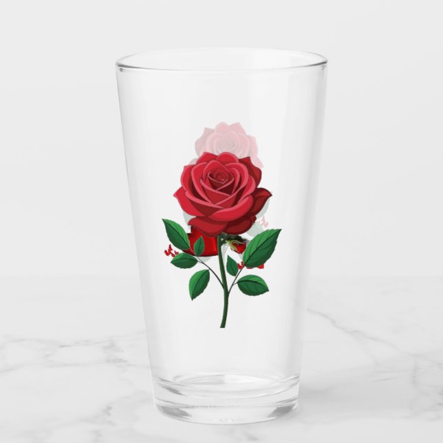Romantisk röd ros botanisk glas kopp (Framsida)