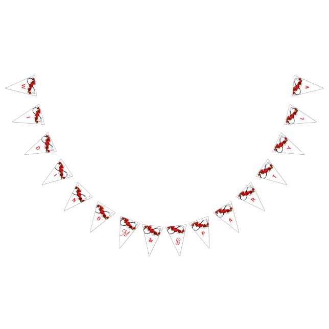 Romantisk röd ros bröllopsbanner – LOVE-bokstäver  Vimplar (Alla)