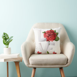 Romantisk Röd Ros Kärlek Typografi Botanisk Kudde