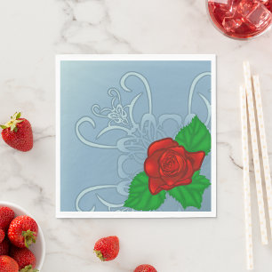 Romantisk röd ros klassisk blomma pappersservett