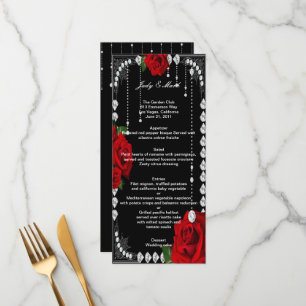 Romantisk Röd ros och diamanter Bröllop Menu Meny
