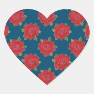 Romantisk Röd ros på Blue 20 Hearts Stickers Hjärtformat Klistermärke