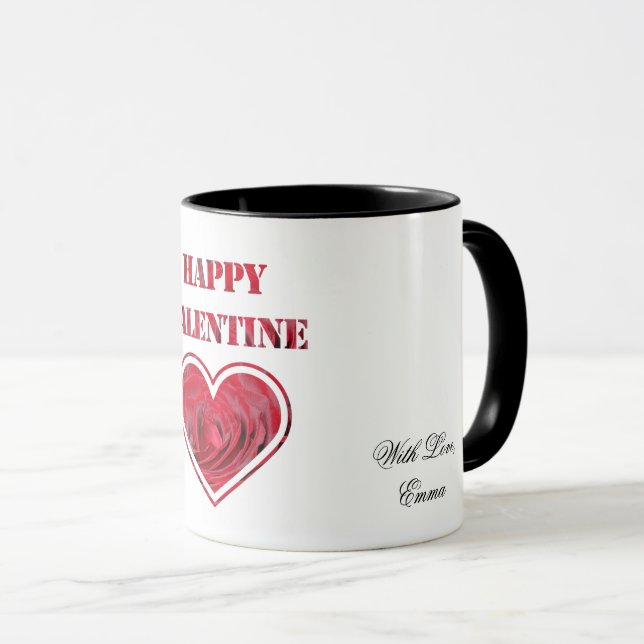 Romantisk Röd ros Typografi Lycklig Valentine Mugg (Framsida höger)