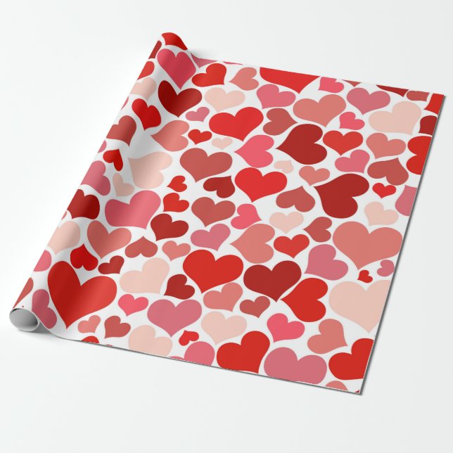 Romantisk röd Rosa Heart Design Valentine Gift Presentpapper (Utrullad)