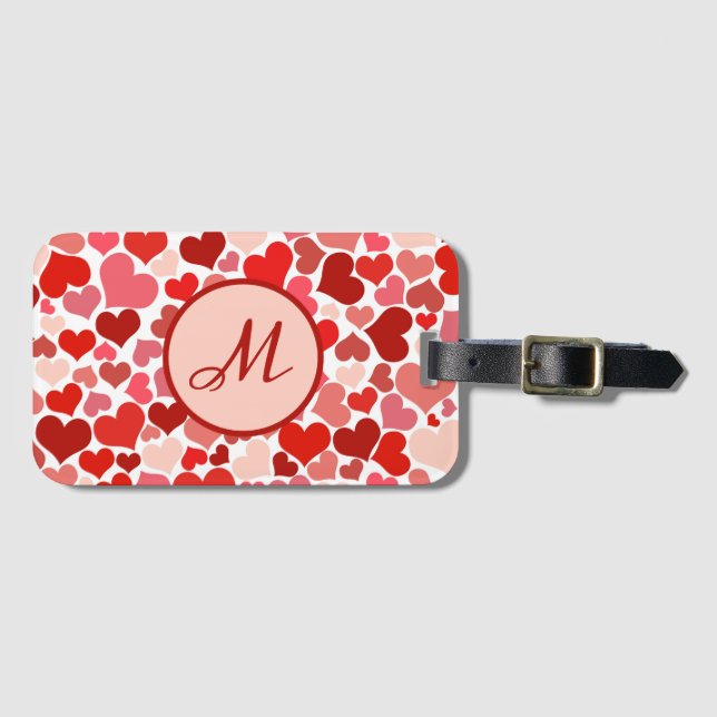 Romantisk röd rosa hjärta kärlek valentin resa bagagebricka (Framsida horisontal)