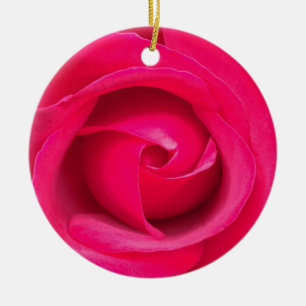 Romantisk röd rosa ros julgransprydnad keramik