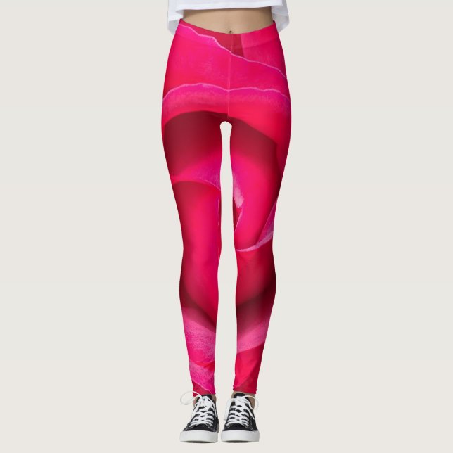Romantisk röd rosa ros leggings (Framsida)