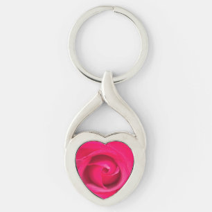 Romantisk röd rosa ros twisted heart silverfärgad nyckelring