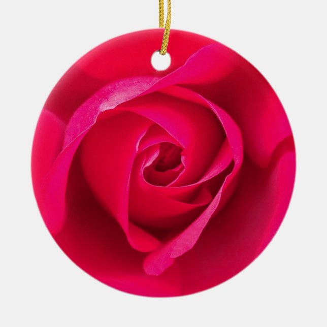 Romantisk röd rosa ros v2 julgransprydnad keramik (Framsidan)