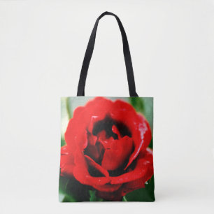 Romantisk röd rosblomma tygkasse