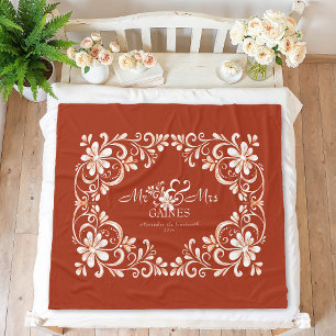 Romantisk röd rost shabby chic Mr & Mrs blomstermo Fleecefilt
