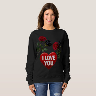 Romantisk röd & svart ros hjärta hoodie – jag älsk t shirt