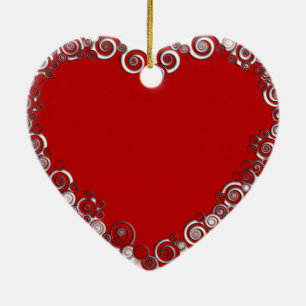 Romantisk röd valentinkärlekhjärta julgransprydnad keramik