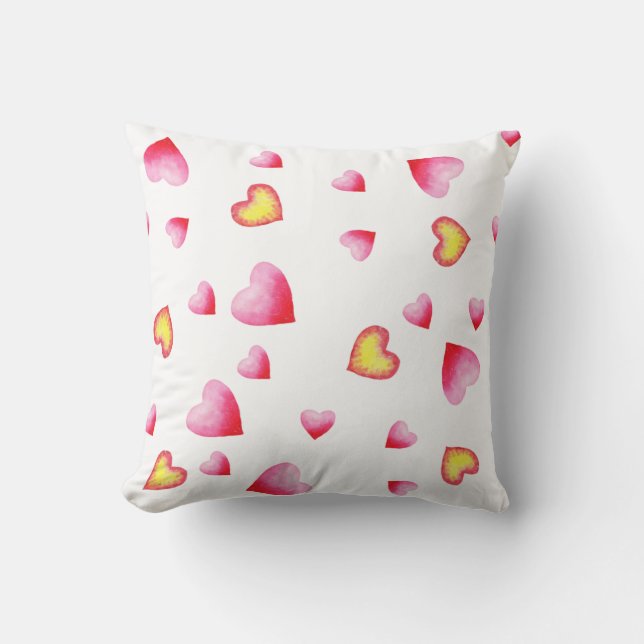 Romantisk röd vattenfärg Heart Valentine Throw Pil Kudde (Framsida)
