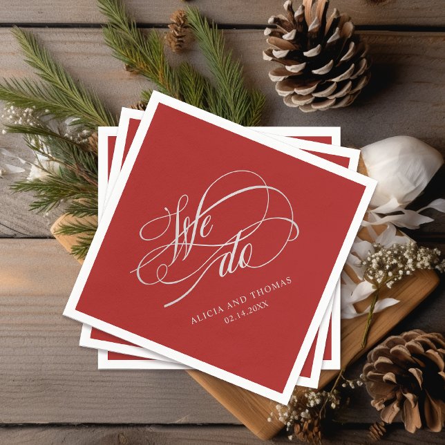 Romantisk röd Vi gör Calligraphy Bröllop Pappersservett (A lovely choice for holiday weddings.)