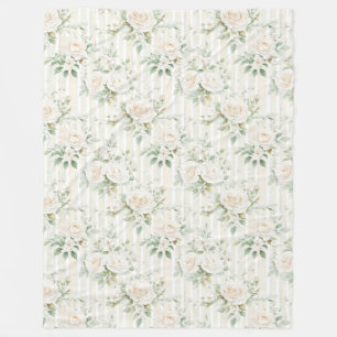 Romantisk Röda Vita Rosor Blommiga Ränder Fleecefilt