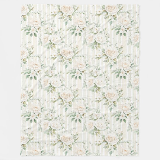 Romantisk Röda Vita Rosor Blommiga Ränder   Fleecefilt (Framsidan)