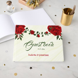 Romantisk rödblomgreenery bröllop gästböcker