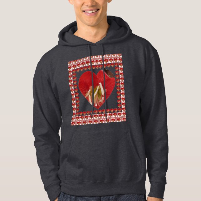Romantisk rödblommig hjärtdesign 4 Speciella insla Hoodie (Framsida)